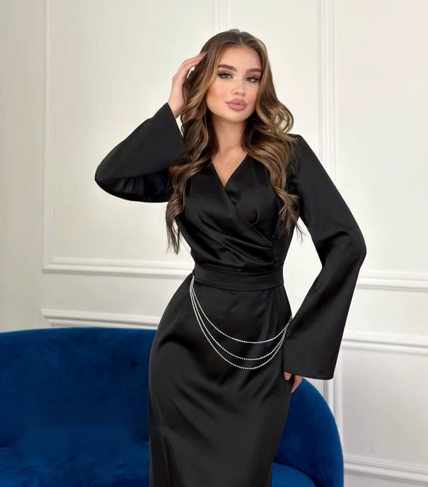 Kvinnors Klänning Vida Ärmar Satin Elegant-3