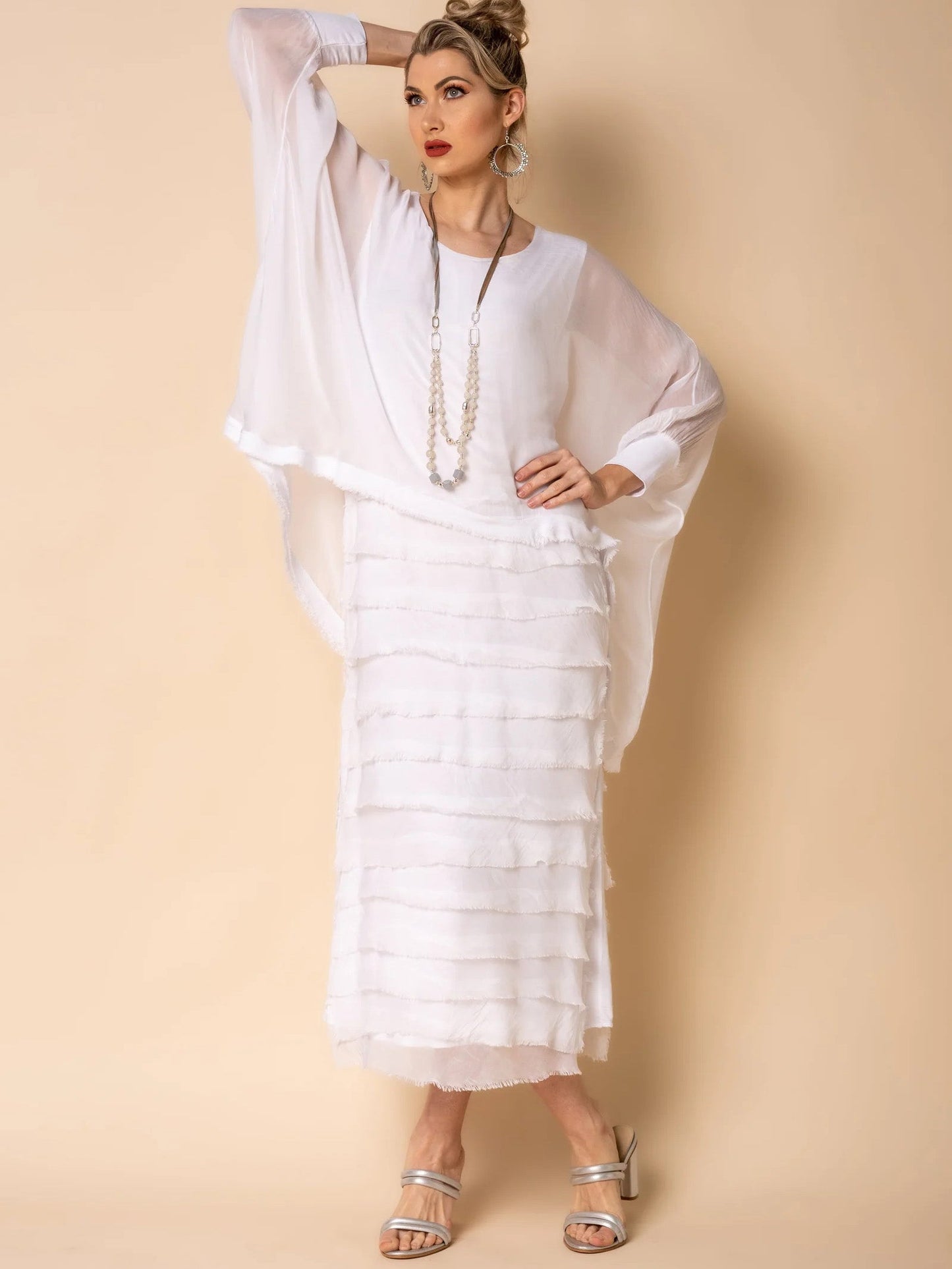 Kvinna A-linjeformad Klänning med Fransar Polyester Elastan-5