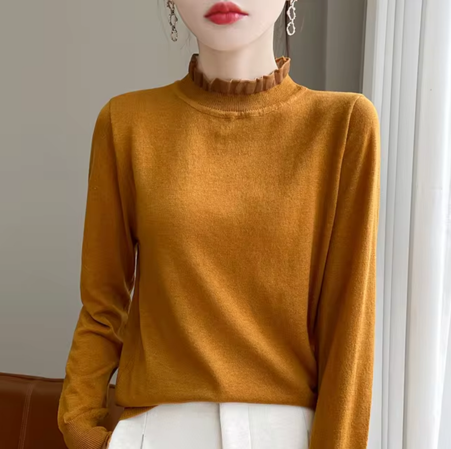 Dam Turtleneck Tröja Bred Passform i Kashmir och Ull 6