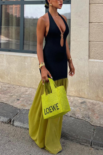 Maxiklänning Dam Utsvängd Bak med Utskärningar och Volanger i Bomull och Polyester-6