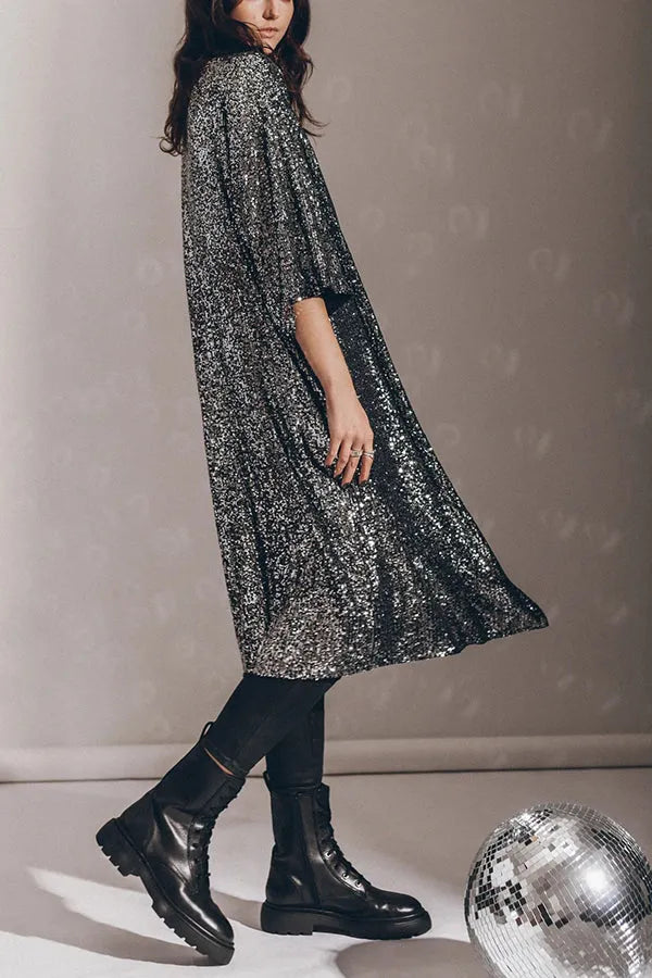 Dam Kimono Glittrande Paljetter Lätt Polyester-6