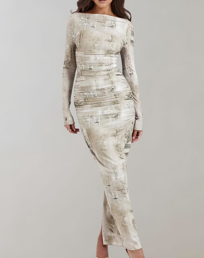 Kvinna Långärmad Klänning Mjuk Stretch Nät 6