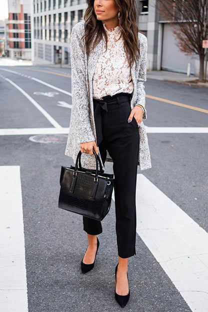 Dam Blommig Top Ärmlös Spets Bomull Polyester-4