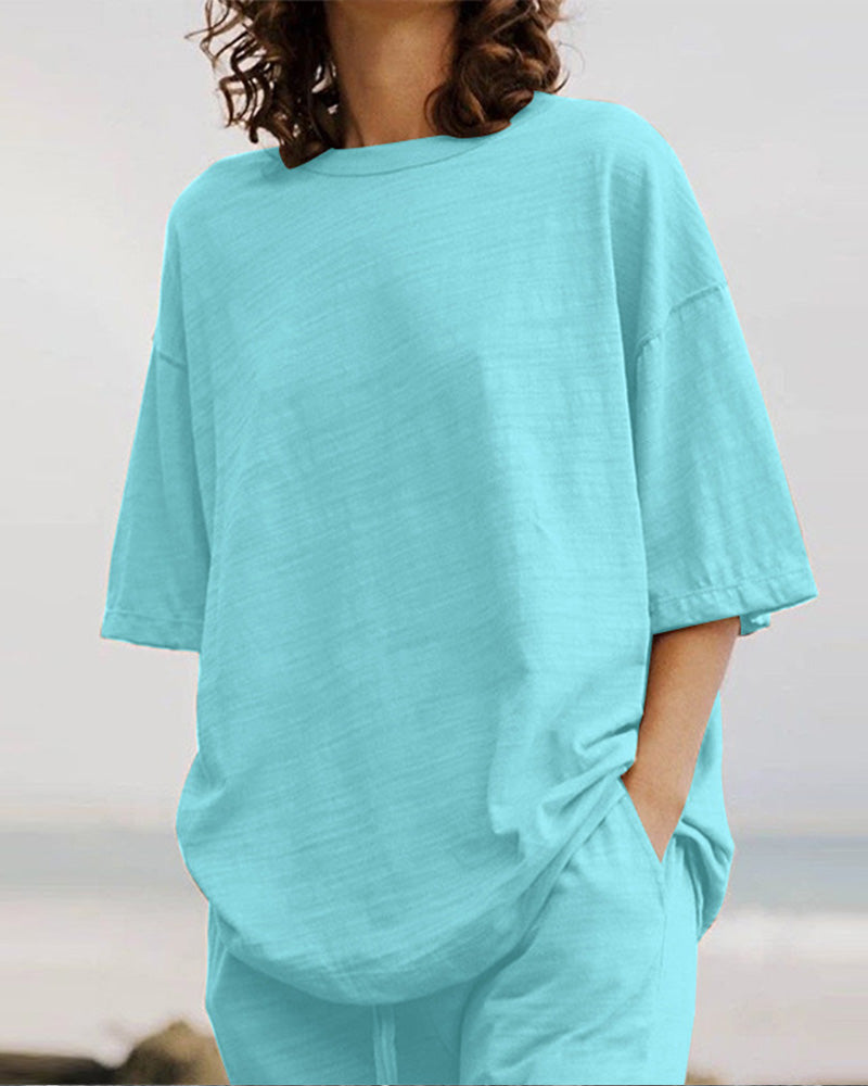 Kvinnors Tvådelad Uppsättning Trendig Urban Look Bomull Linne-3