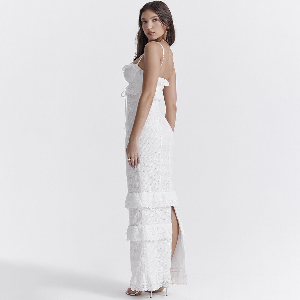 Maxikleid mit Broderie und Ruffles – Fließende Silhouette für Sommerfeste, Perfekt für Hochzeit und besondere Anlässe 4