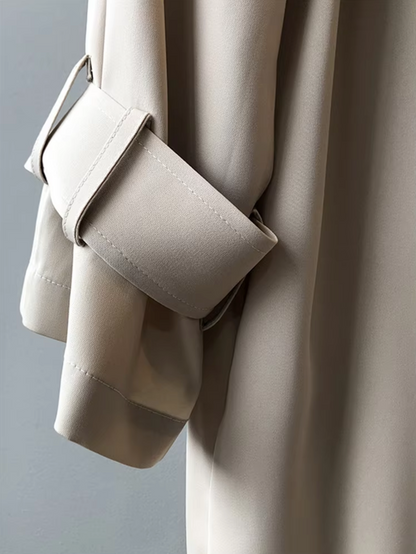 Kvinna Trench Coat Lång Skräddarsydd Lätt Tyg-5