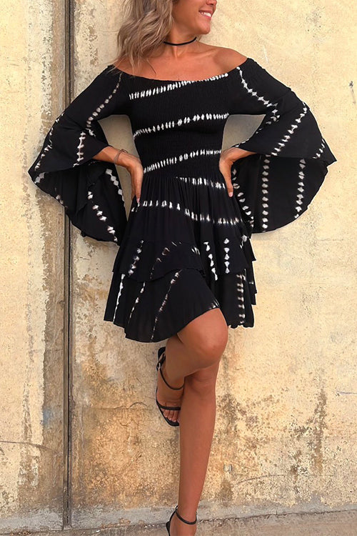 Dam Miniklänning Off Shoulder Tie Dye Bomull Polyester-4