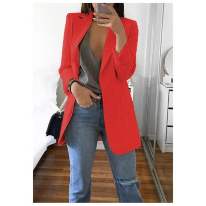 Kvinnors Lång Blazer Elegant Andningsbart Tyg-6