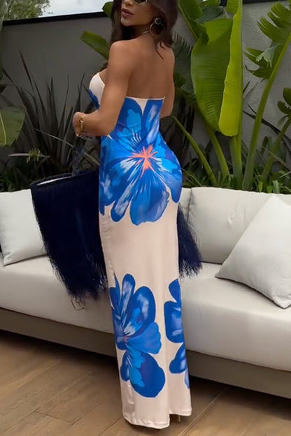 Dam Maxiklänning Blommönster Figurnära Bomull Polyester-2