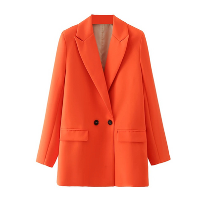 Dam Blazer Två-Radig Vintage Stil Polyester Smal Silhuett-6