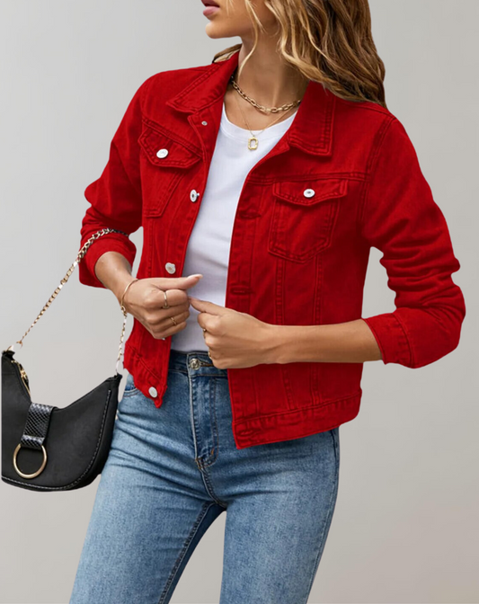 Damjacka Långärmad Denim Klassisk Stil Smal Fit Högkvalitativ Denim-1