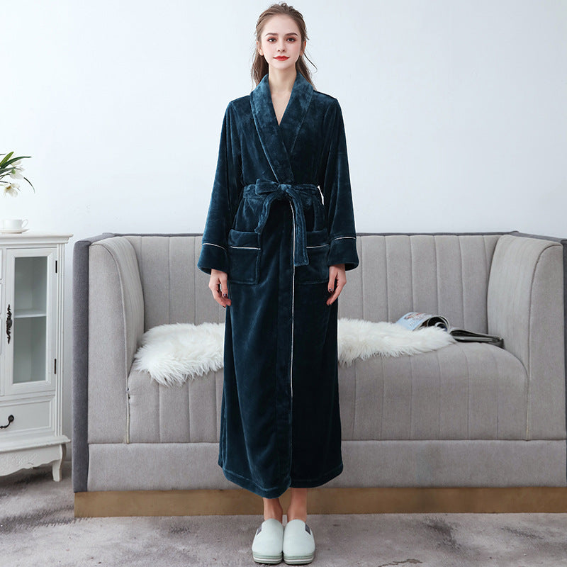 Lång Flanellbadrock för Par i Mjuk Polyester-1