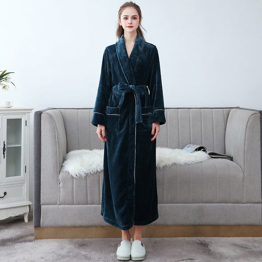 Lång Flanellbadrock för Par i Mjuk Polyester-1