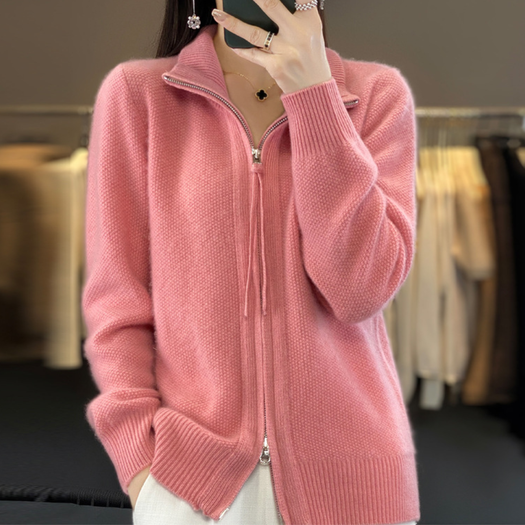 Dam Zip Cardigan Bekväm Polyester för Lager-på-Lager Styling-6