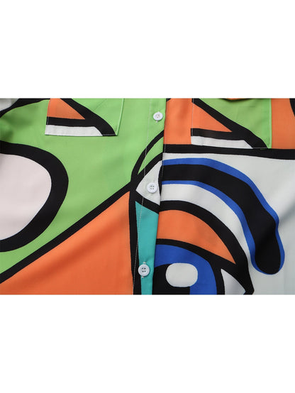 Dam Klänning Lång Ärmskjorta Mönstrad Polyester Loose Fit-5