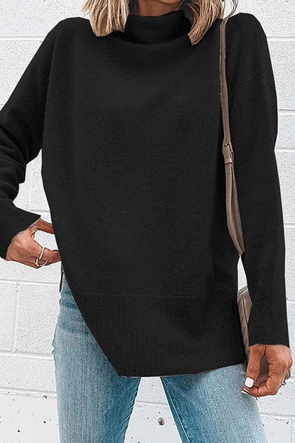 Stickad Dam Tröja Turtleneck Droppaxlar Bomull Polyester-4