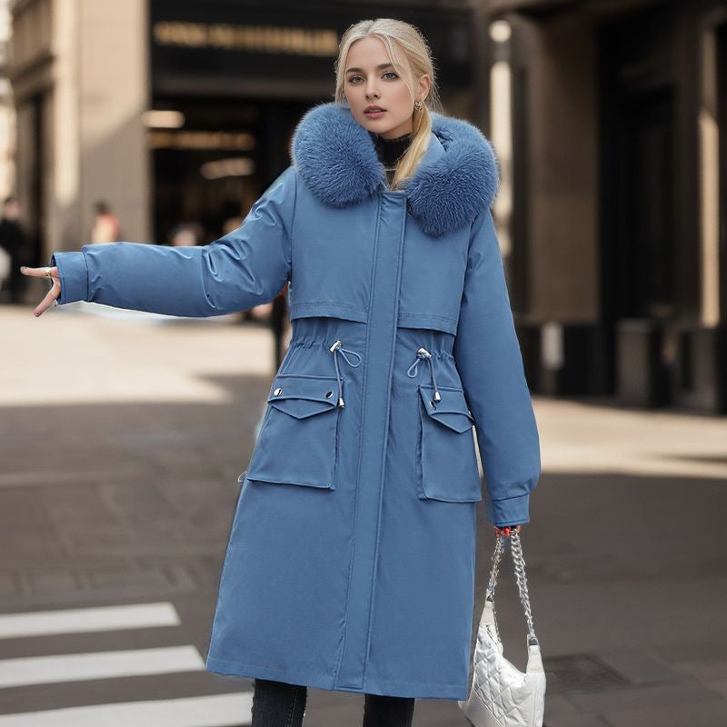 Vinterparkas Dam Avtagbar Inre Jacka i Bomull med Konstgjord Pälskrage-6