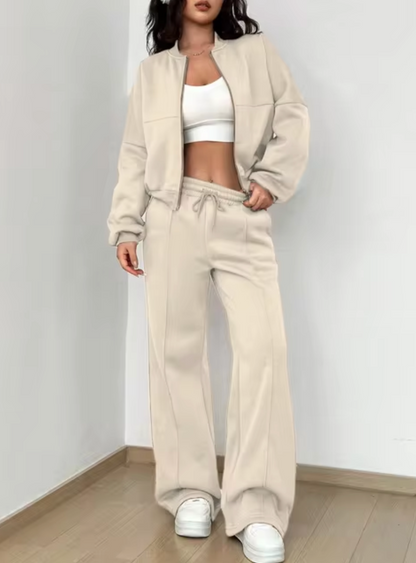 Dam Zip-up Jacka och Joggingbyxor Set Mjukt Andningsbart Tyg-6