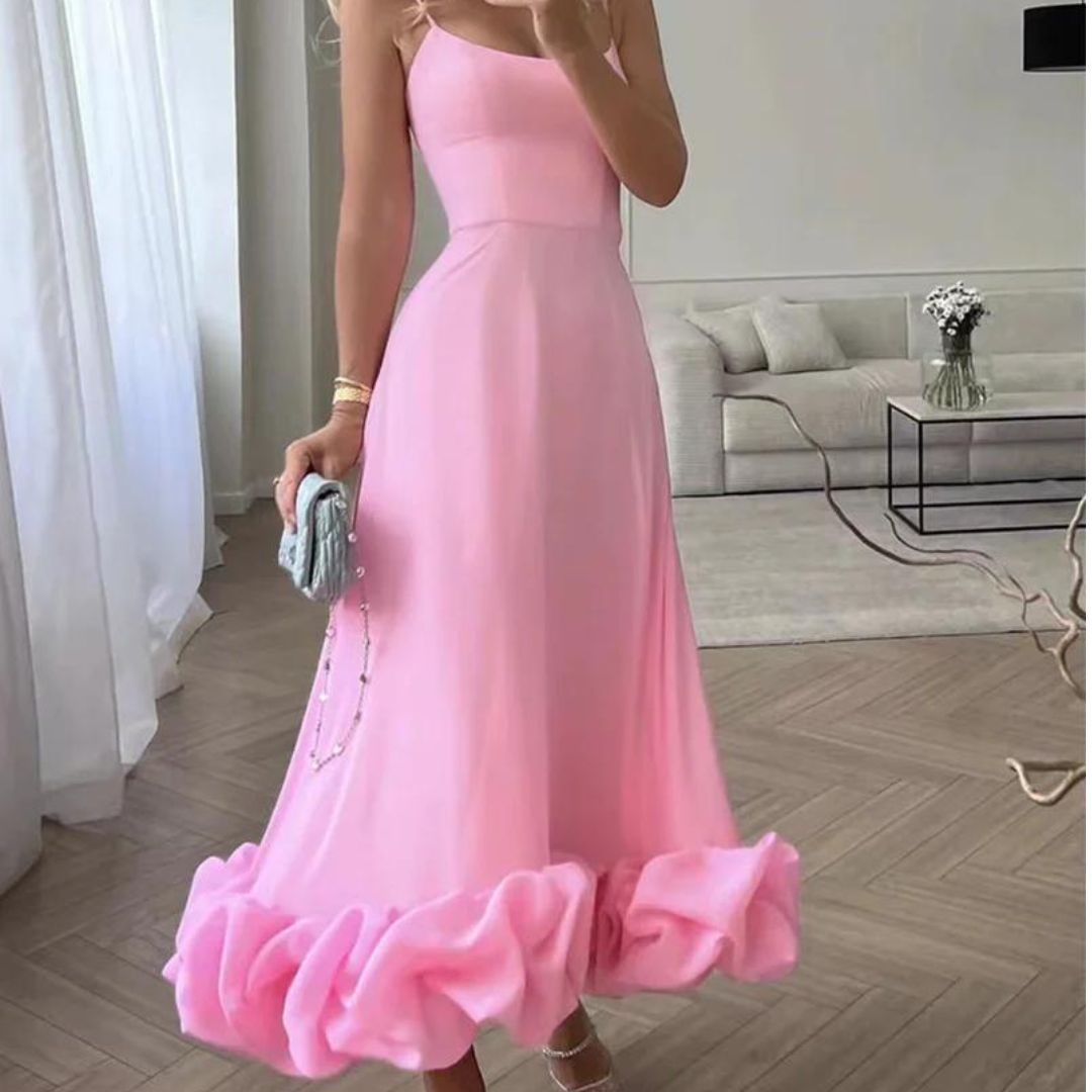 Dam Midiklänning Volangdesign Polyester Elegant Midilängd-2