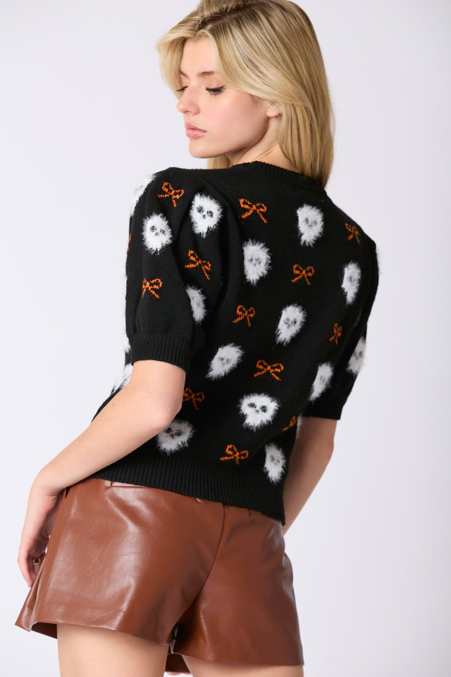 Dam Cardigan Lekfull Skalle Fluga Mjuk Polyester-5