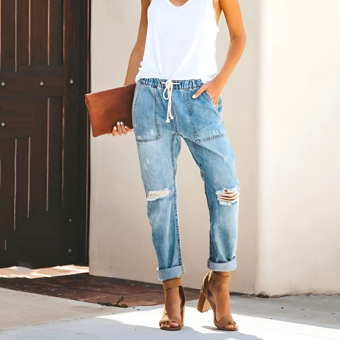 Dam Jeans Hög Midja Stretch Denim Klassisk Stil-2