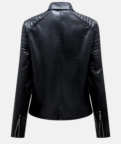 Kvinnors Motorcykeljacka Asymmetrisk Dragkedja Polyesterblandning-5