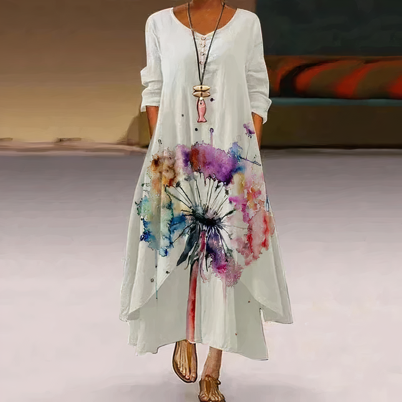 Dam Klänning Figursydd Modern Bomull-6