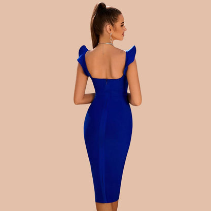 Midiklänning Dam i Blått med Bandage Design – Högkvalitativ Polyester, Elegant Passform för Formella Tillfällen 6