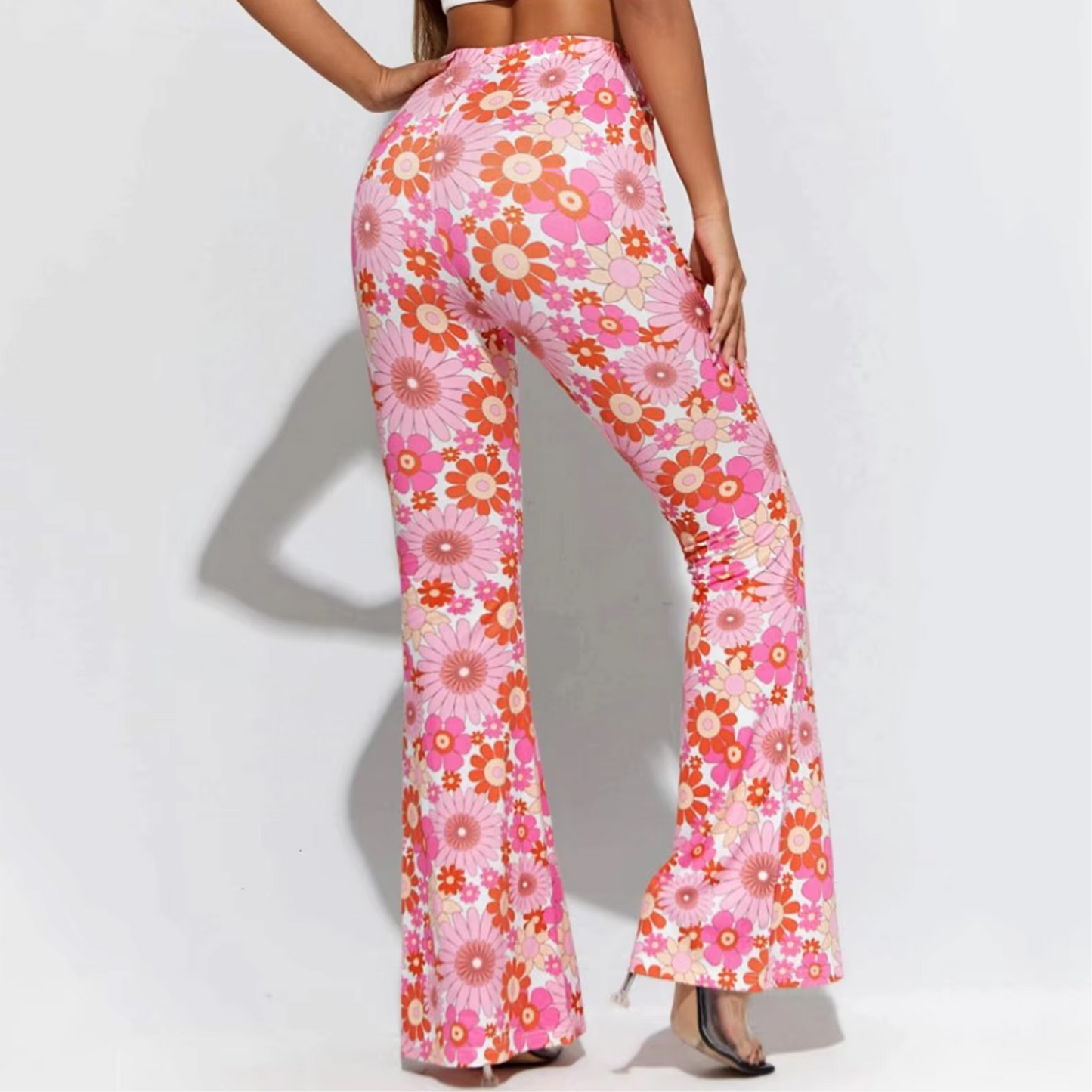 Byxor Dam Blommönster Trendig Design Polyester High Waist-5