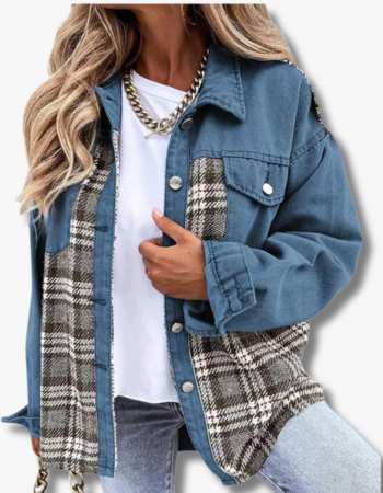 Dam Denimjacka Långärmad Bomull Polyester Avslappnad-3