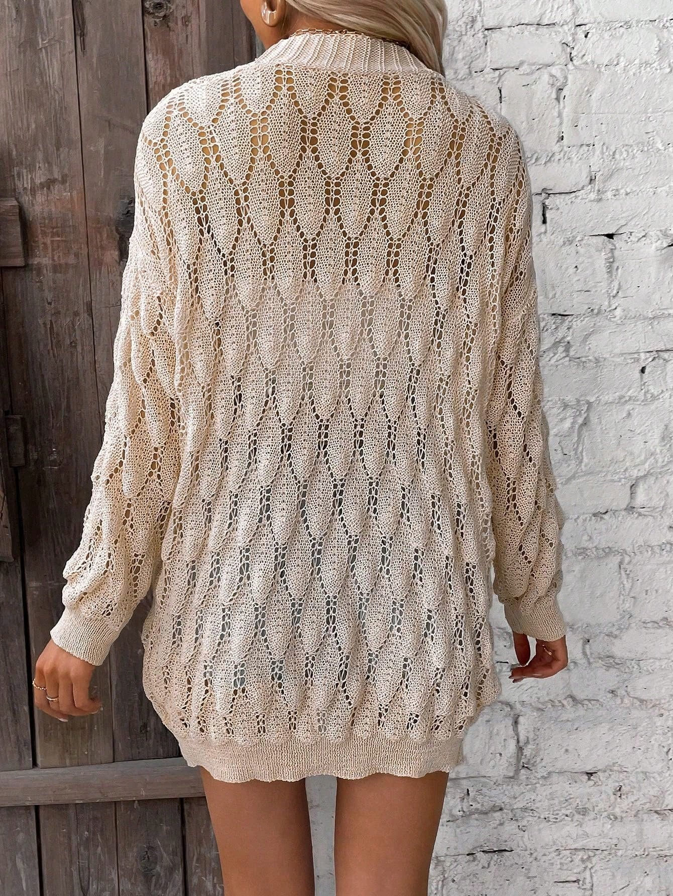 Kvinnors Lång Kofta Hålmönster Polyester-5