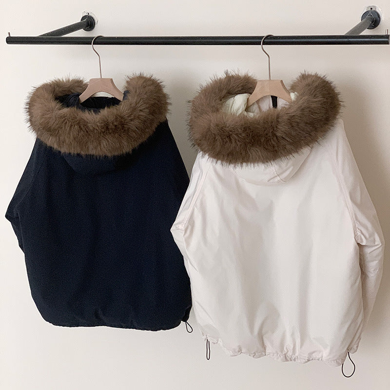 Dam Kort Parka Fuskpälskrage Polyester-4