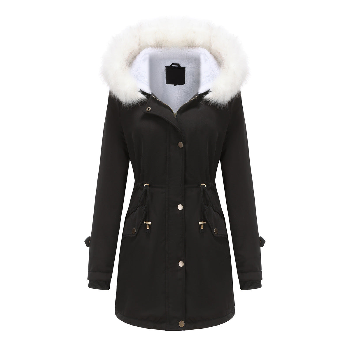 Kvinnor Kappa Lång Parka med Avtagbar Krage Polyester 3