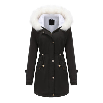 Kvinnor Kappa Lång Parka med Avtagbar Krage Polyester 3