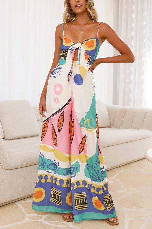 Variant image for Dam Jumpsuit Knut Fronten Tryckt Bomull Polyester med Breda Ben och Fickor-1