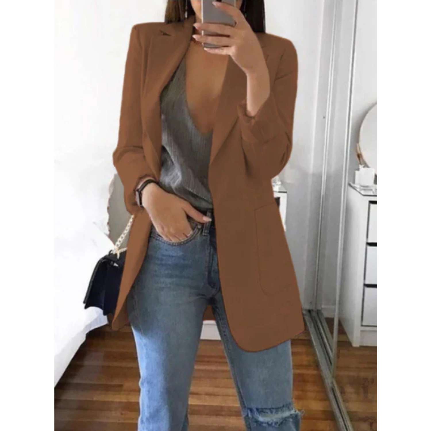 Dam Blazer Snävt Klippt Modern Design Högkvalitativt Tyg-5