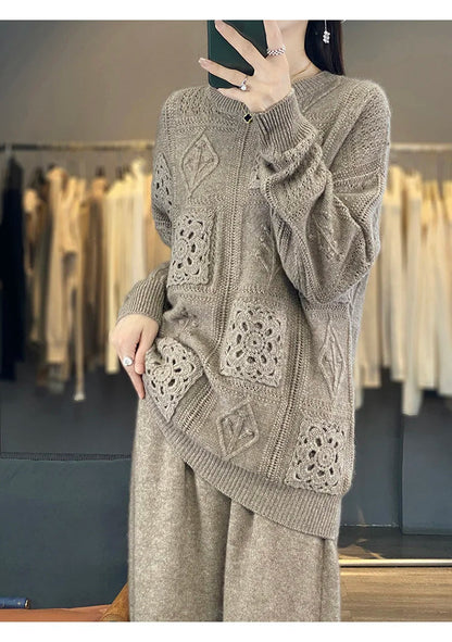 Variant image for Stickad Dam Tröja Klassisk Stilh i 100% Kashmir-3