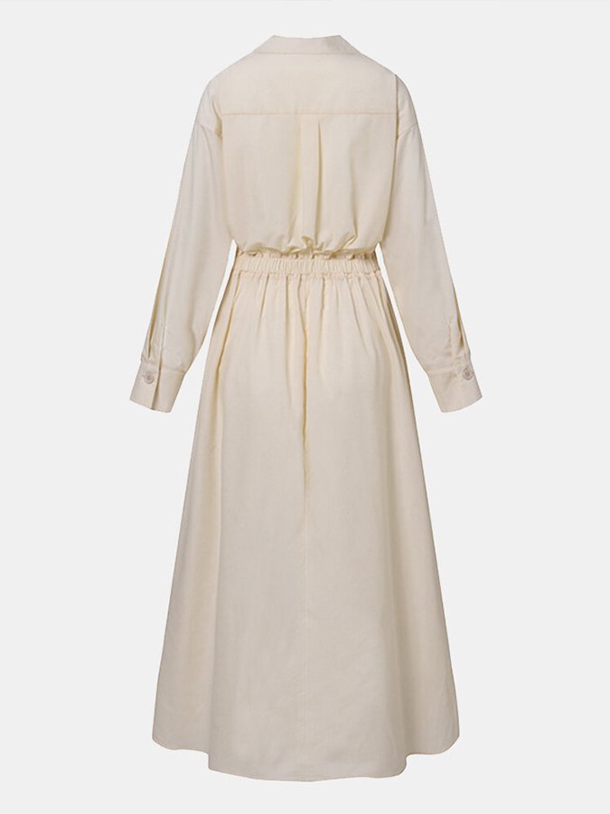 Maxiklänning Dam Retroinspirerad Polyester med Elastisk Midja och Långa Ärmar-6