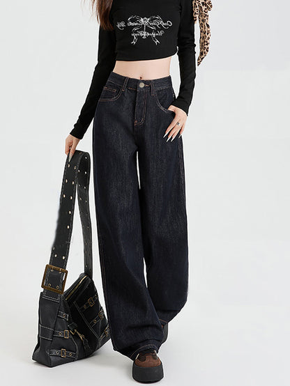 Kvinnors Löst Högmidjade Denimbyxor Golvlängd Bomull-6