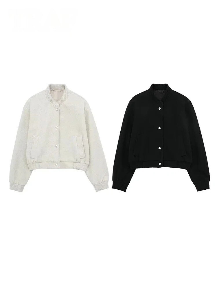 Dam Bomberjacka Kort Mjuk Blandning Stilren Fashion-6