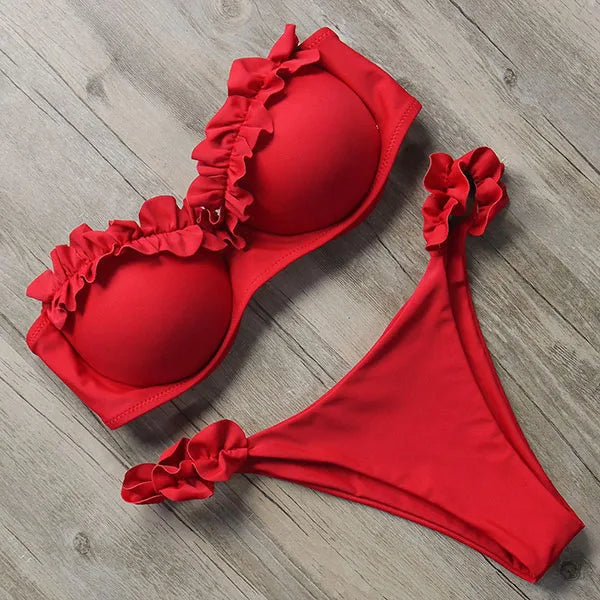 Dam Bikini Utan Bärare Unikt Mönster Nylon Spandex-6