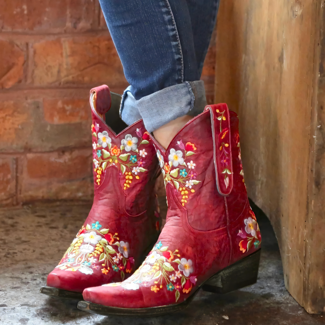 Dam Stövlar Cowgirl Vintage Läder med Hållbar Design-2