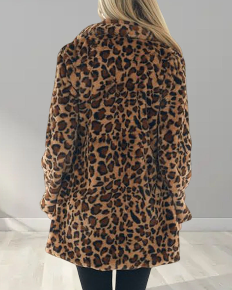 Damenjacke Fleece Leopardenmuster Weiche Baumwollmischung-2
