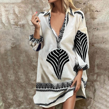 Dam Skjorta Av Bomull och Linne Avslappnad Passform-2