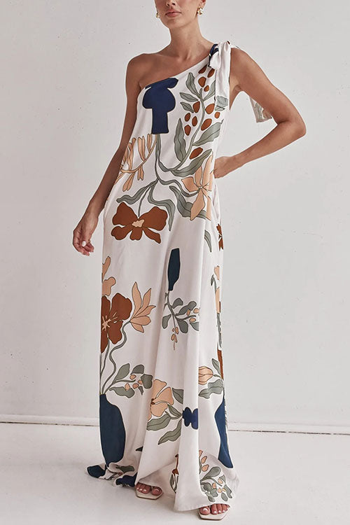 Variant image for Dam Maxiklänning Asymmetrisk Blommönster Bomull Polyester Sommar-1