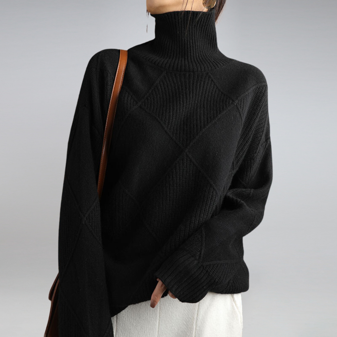 Stickad Dam Tröja Turtleneck Mjuk Bomull 10