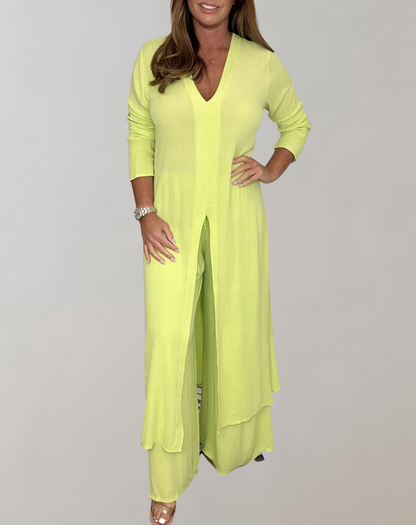 Damer Lång Topp Hög Slits Polyester-3