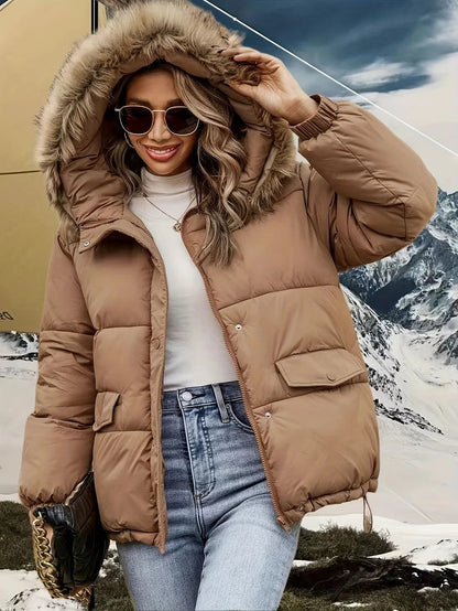 Variant image for Kvinnors Lång Vinterjacka Med Syntetisk Päls Huva-1