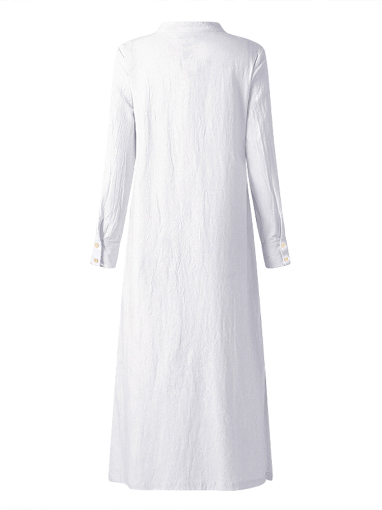 Dam Klänning Maxi V-ringning Långärmad Mjuk Polyester-6