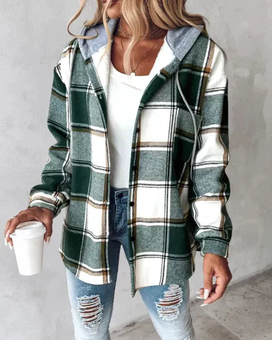 Damjacka med Huva Mönstrad Tylenmaterial Elegant Jacka för Dam 3